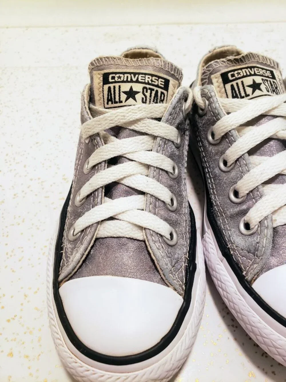 Converse Chuck Taylor All Star Distressed Grey Metallic Sneakers Kids Size 11